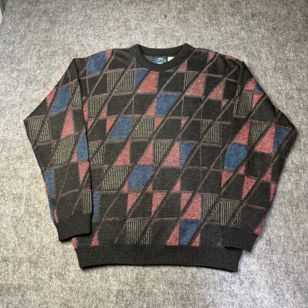 Vintage 90s Jantzen Sweater Geometric Pattern Knit USA Style Size L